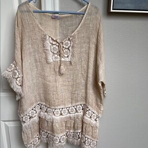 Gorgeous Scandal Beige Lace-Trimmed Women's Tunic - L/XL